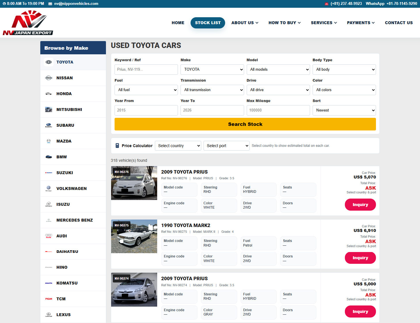 Browse Japanese used cars in stock